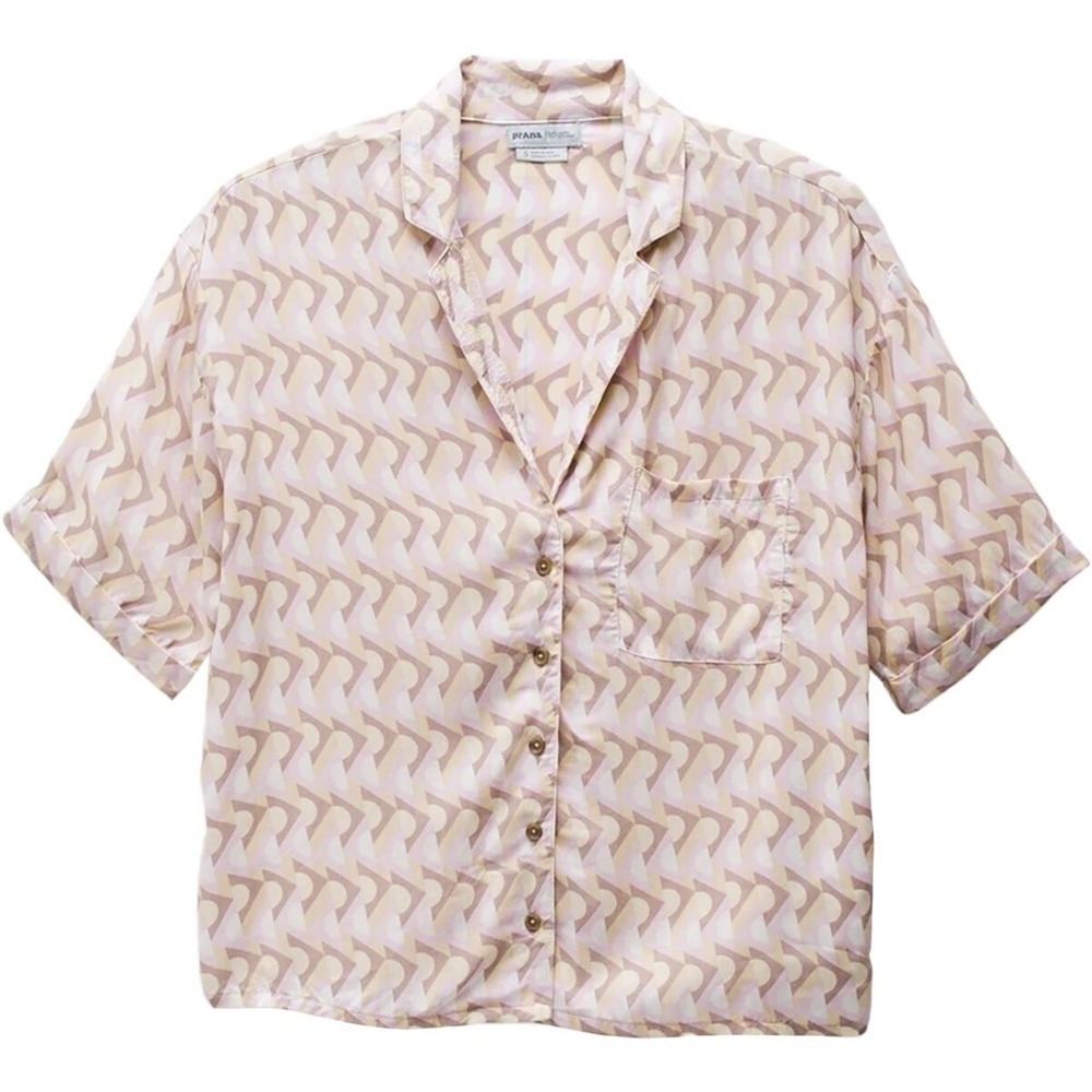 prAna Iguala Top Medium NWT Pink Geometric TENCEL Modal Camp Shirt Button Front